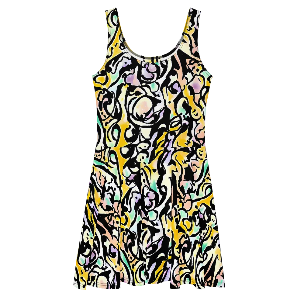 Pastel Ink Riot on Skater Dress — Front