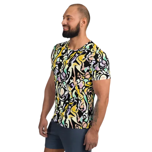 Pastel Ink Riot on a Men's Athletic T-Shirt