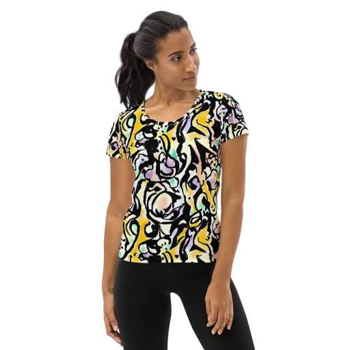 Pastel Ink Riot on a Women's Athletic T-Shirt