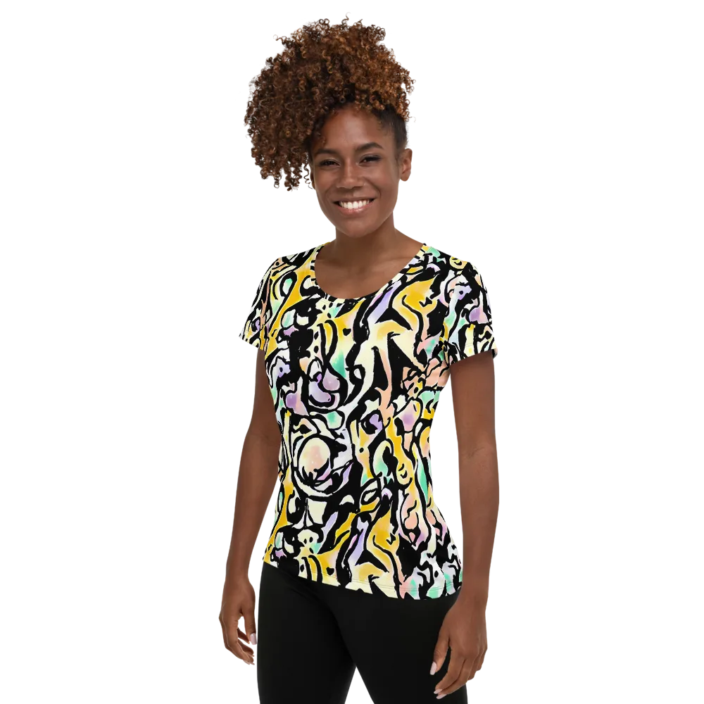 Pastel Ink Riot on Women's Athletic T-Shirt — Left