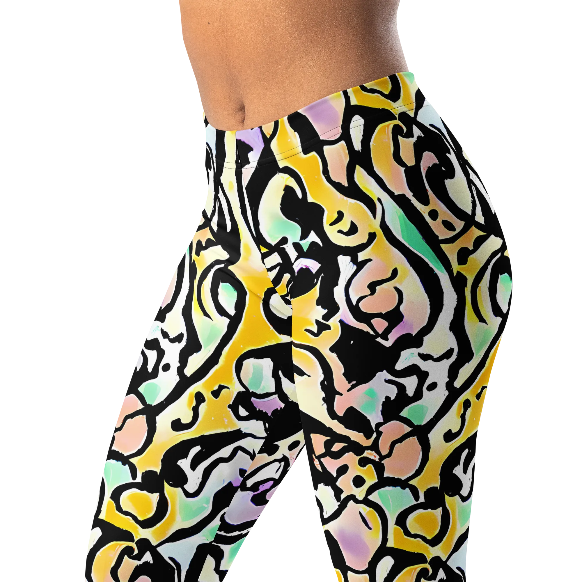 Pastel Ink Riot on Leggings — Left Front