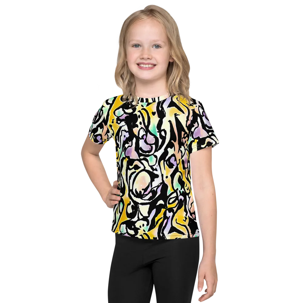 Pastel Ink Riot on Kids Crew Neck T-Shirt — Front