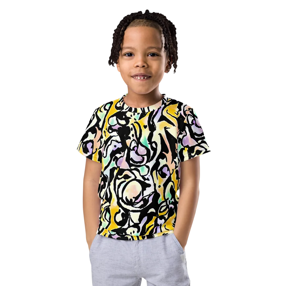Pastel Ink Riot on Kids Crew Neck T-Shirt — Front
