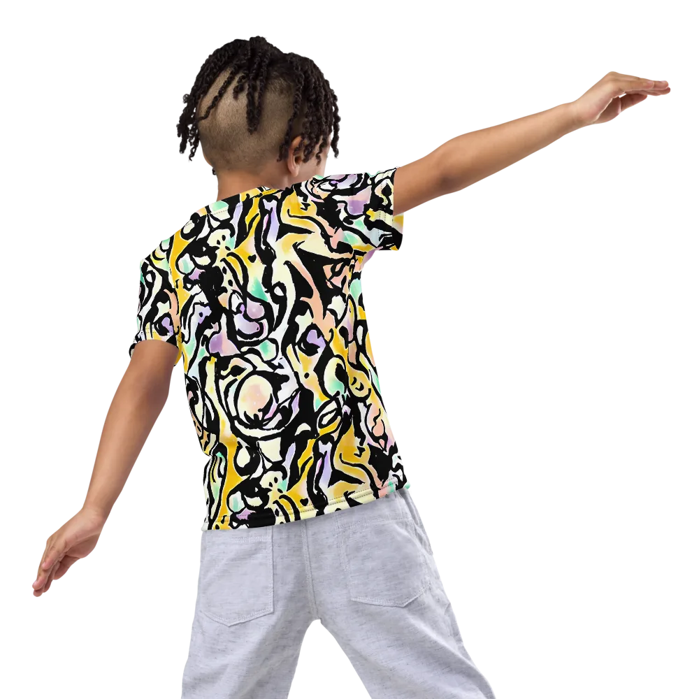 Pastel Ink Riot on Kids Crew Neck T-Shirt — Back