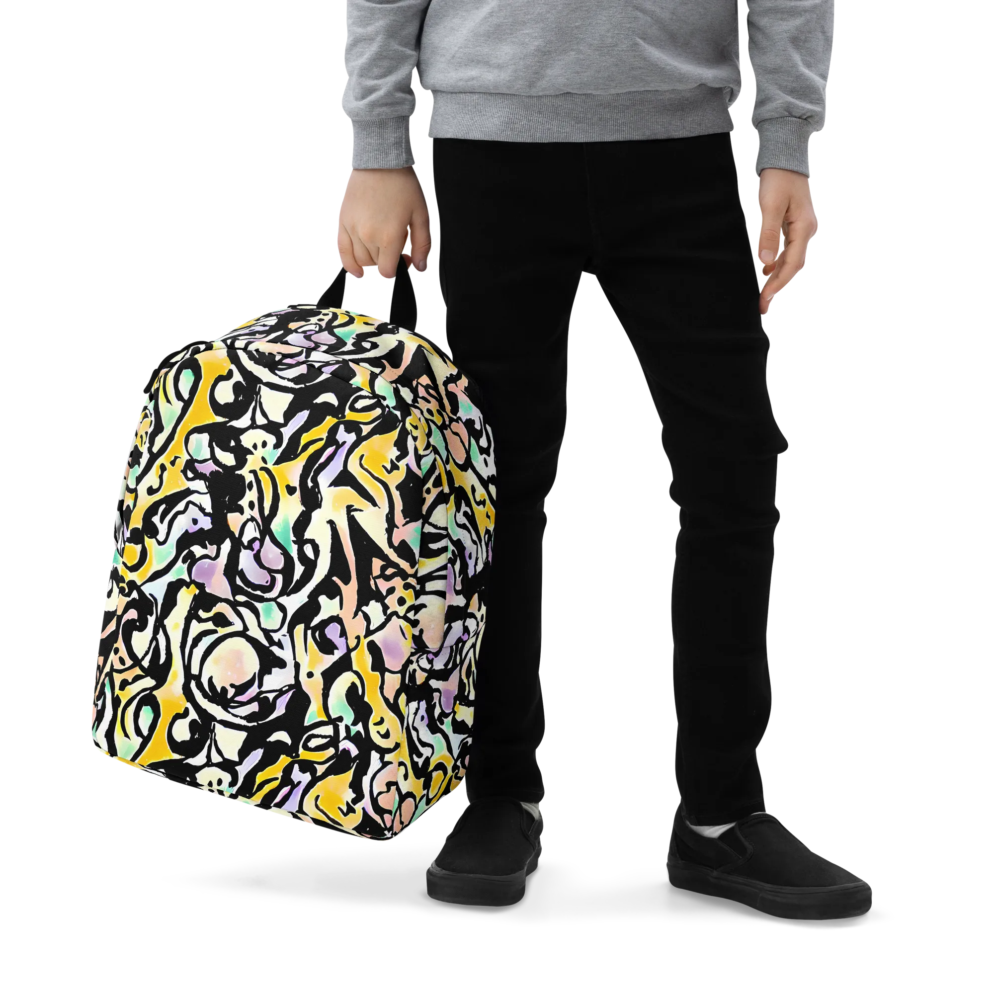 Pastel Ink Riot on Minimalist Backpack — Zoomed-in