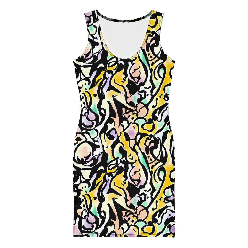 Pastel Ink Riot on Bodycon Dress — Front