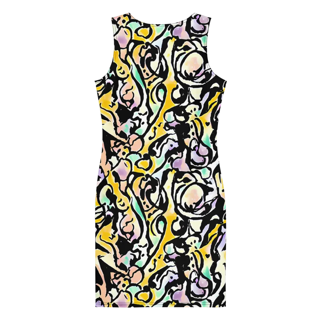 Pastel Ink Riot on Bodycon Dress — Back