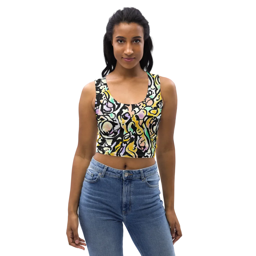 Pastel Ink Riot on Crop Top — Front