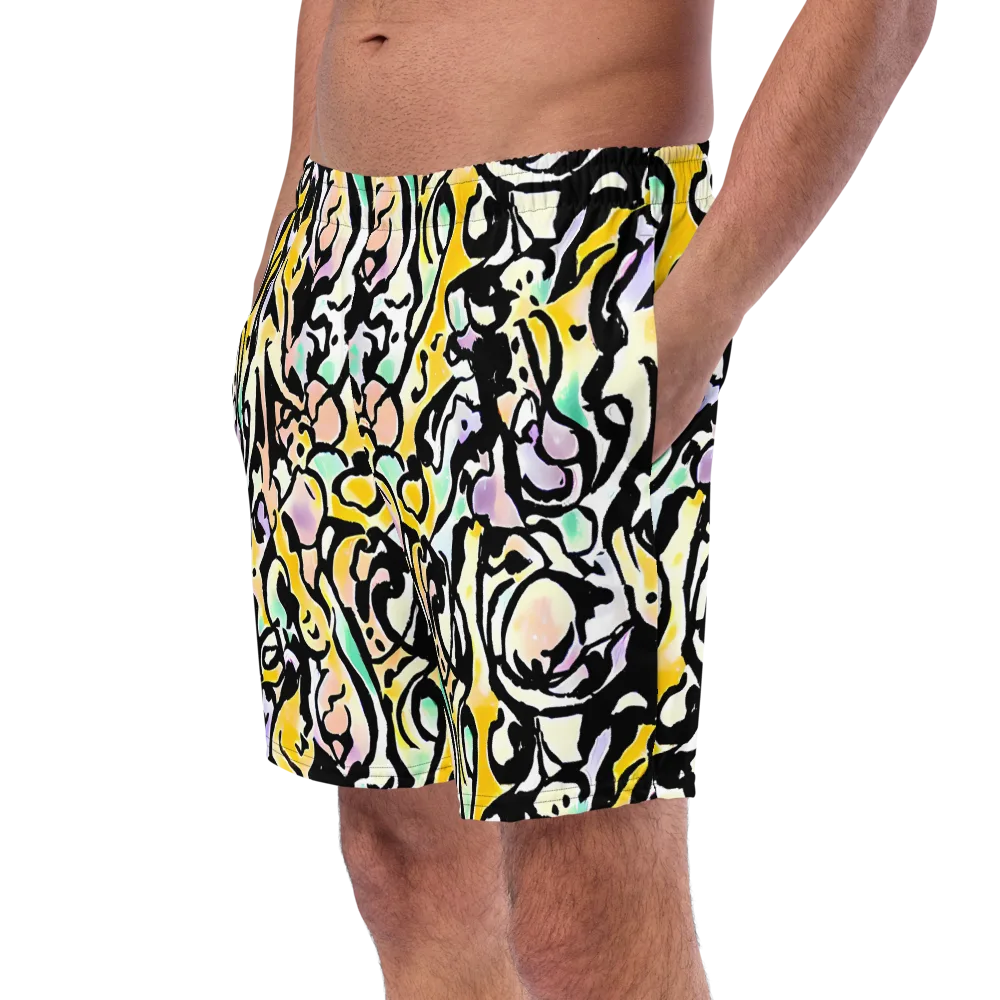 Pastel Ink Riot on Swim Trunks — Left Front