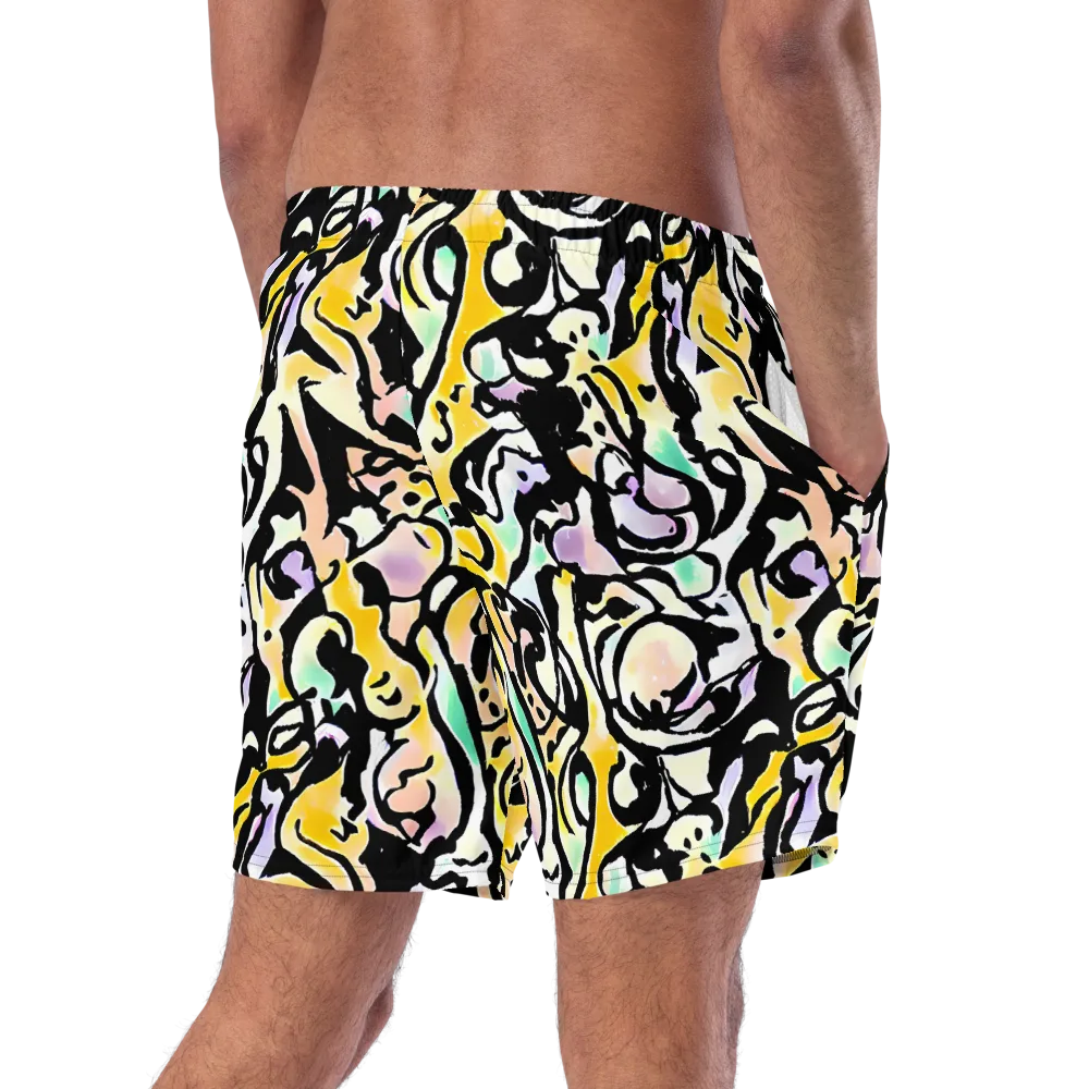 Pastel Ink Riot on Swim Trunks — Right Back
