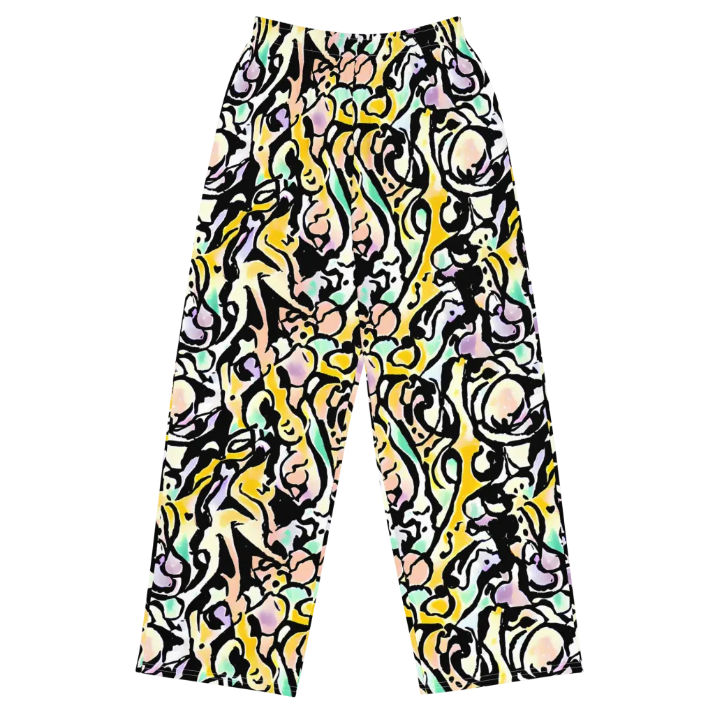 Pastel Ink Riot on Wide-Leg Pants — Front