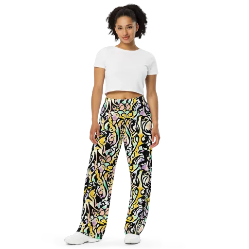 Pastel Ink Riot on a Wide-Leg Pants