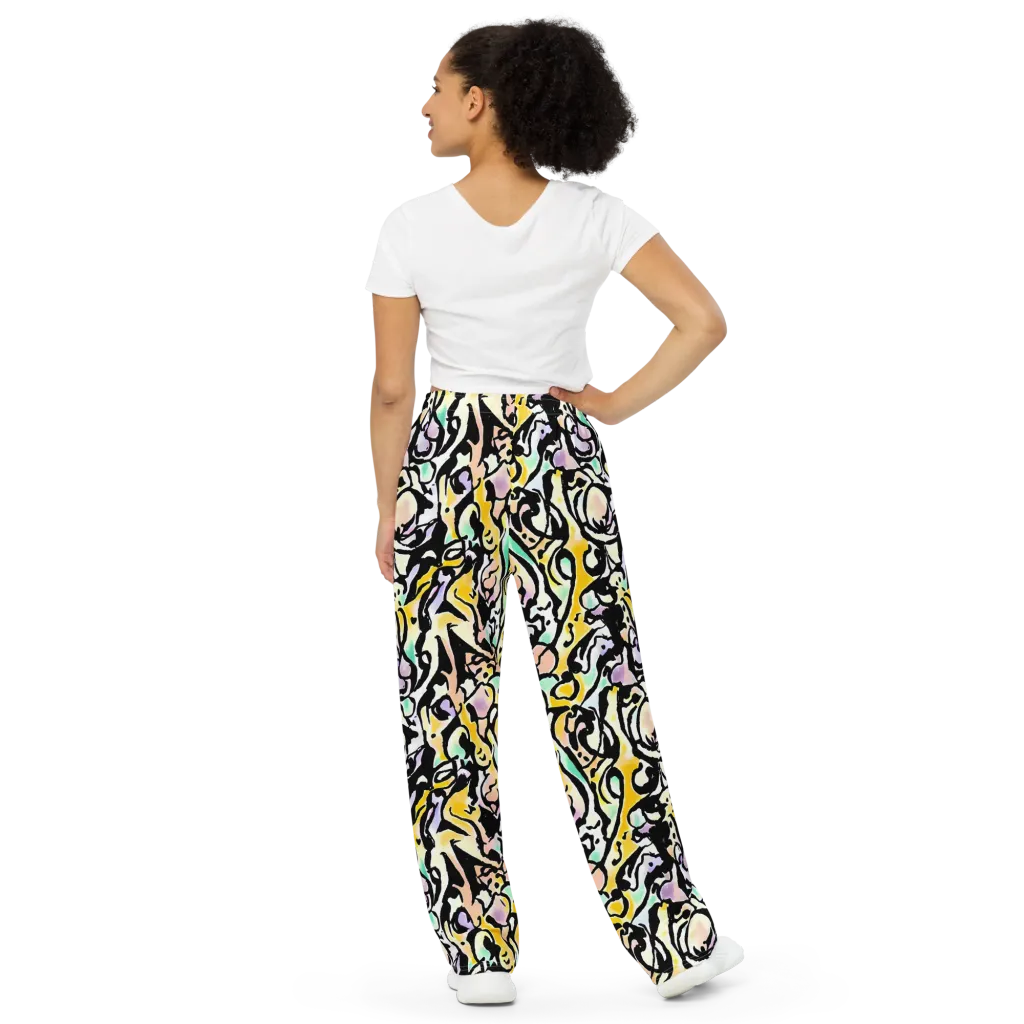 Pastel Ink Riot on Wide-Leg Pants — Back