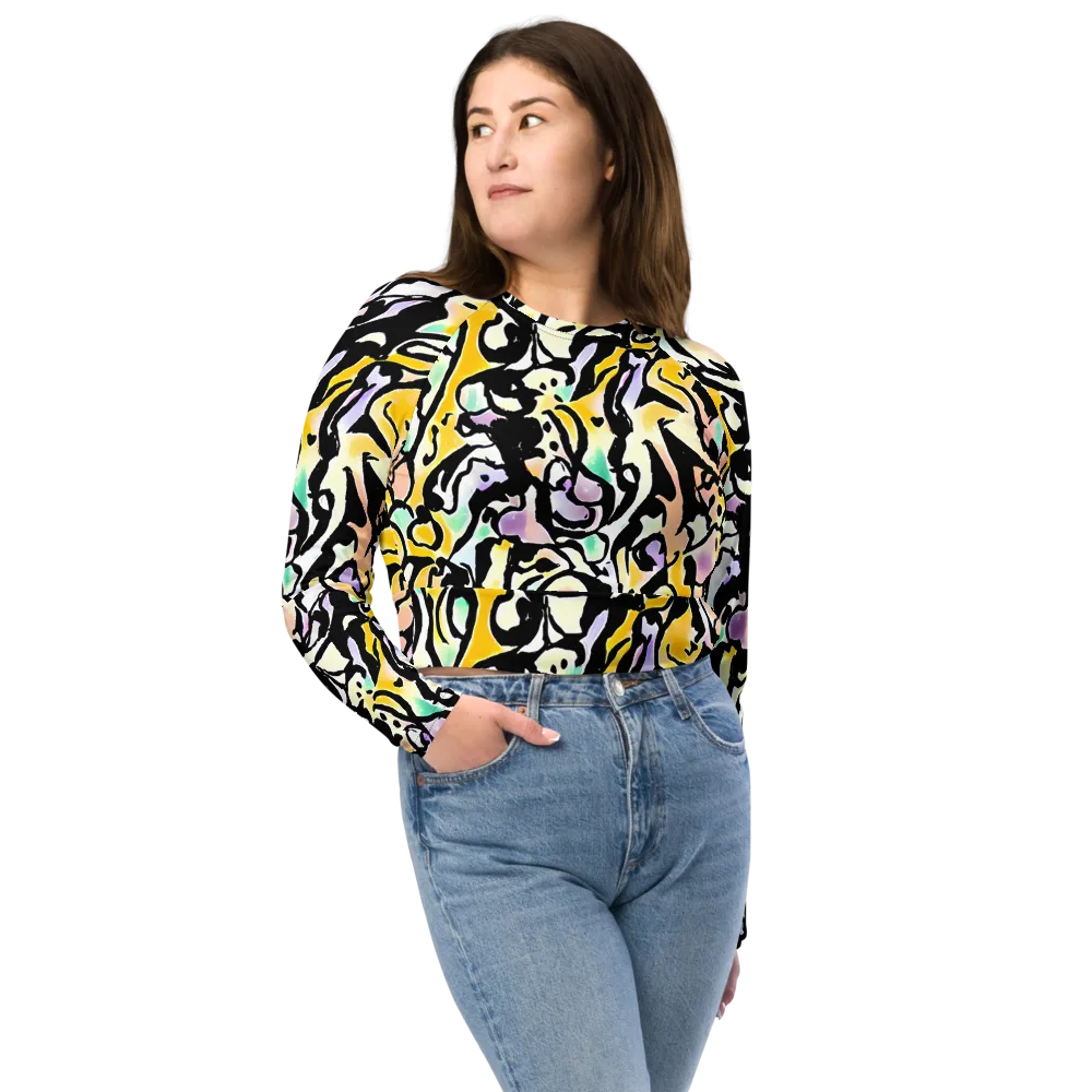 Pastel Ink Riot on Long Sleeve Crop Top — Front