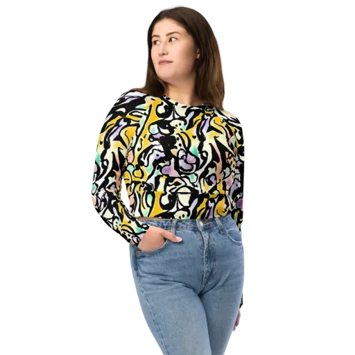 Pastel Ink Riot on a Long Sleeve Crop Top