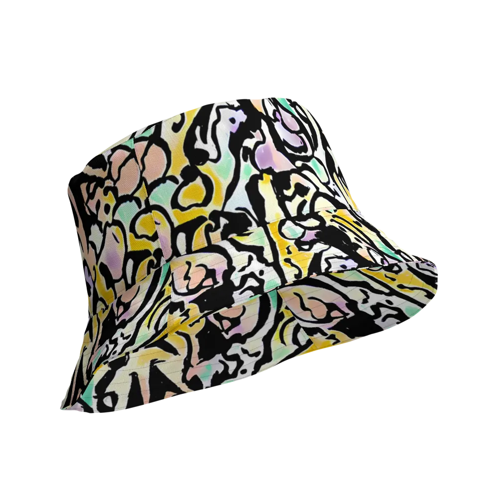 Pastel Ink Riot on Reversible Bucket Hat — Product details Outside