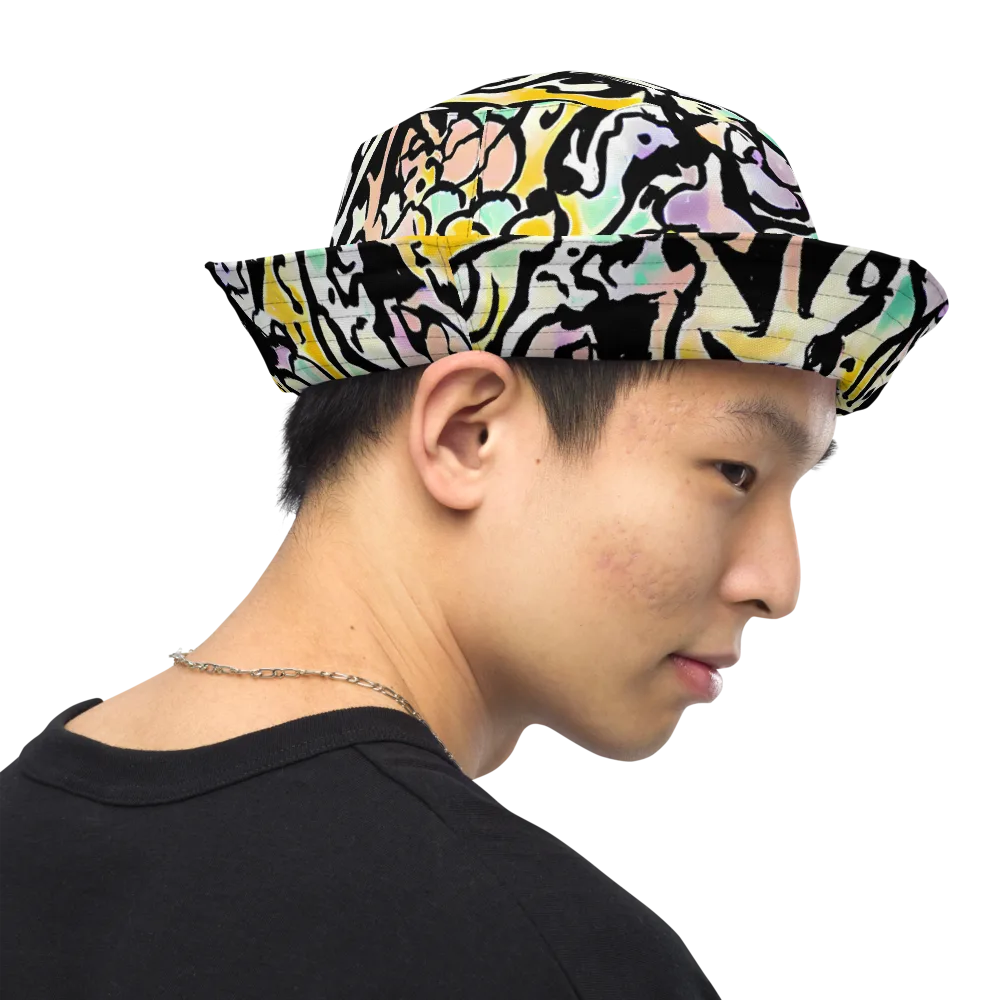 Pastel Ink Riot on Reversible Bucket Hat — Right Outside