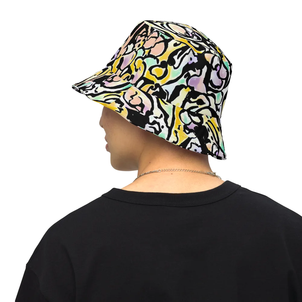 Pastel Ink Riot on Reversible Bucket Hat — Back Inside