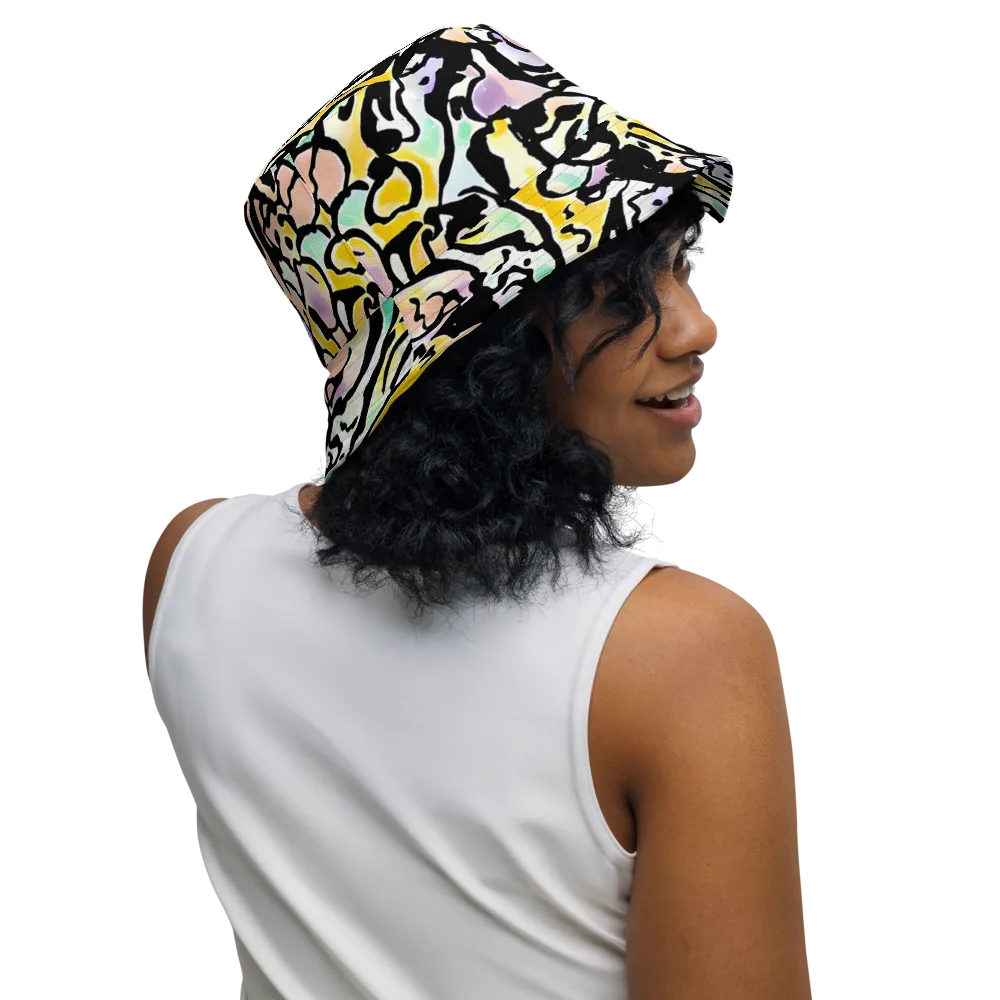 Pastel Ink Riot on Reversible Bucket Hat — Right Outside