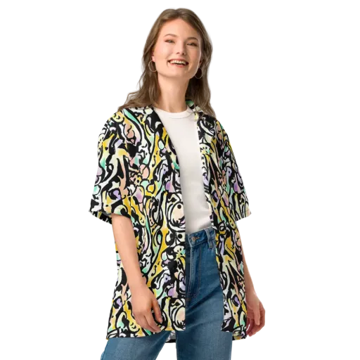 Pastel Ink Riot on a Button Shirt