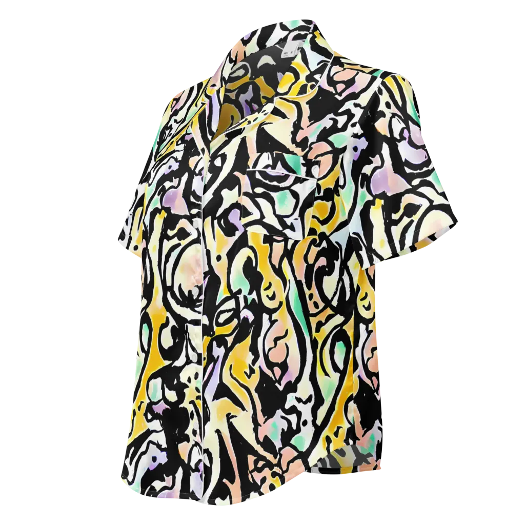 Pastel Ink Riot on Women's Short Sleeve Pajama Top — Left Front