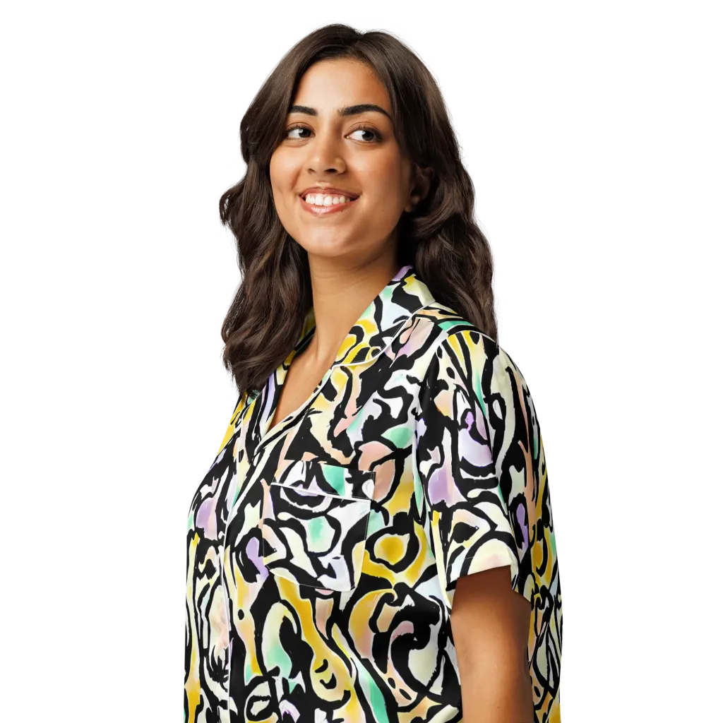 Pastel Ink Riot on Women's Short Sleeve Pajama Top — Left Front