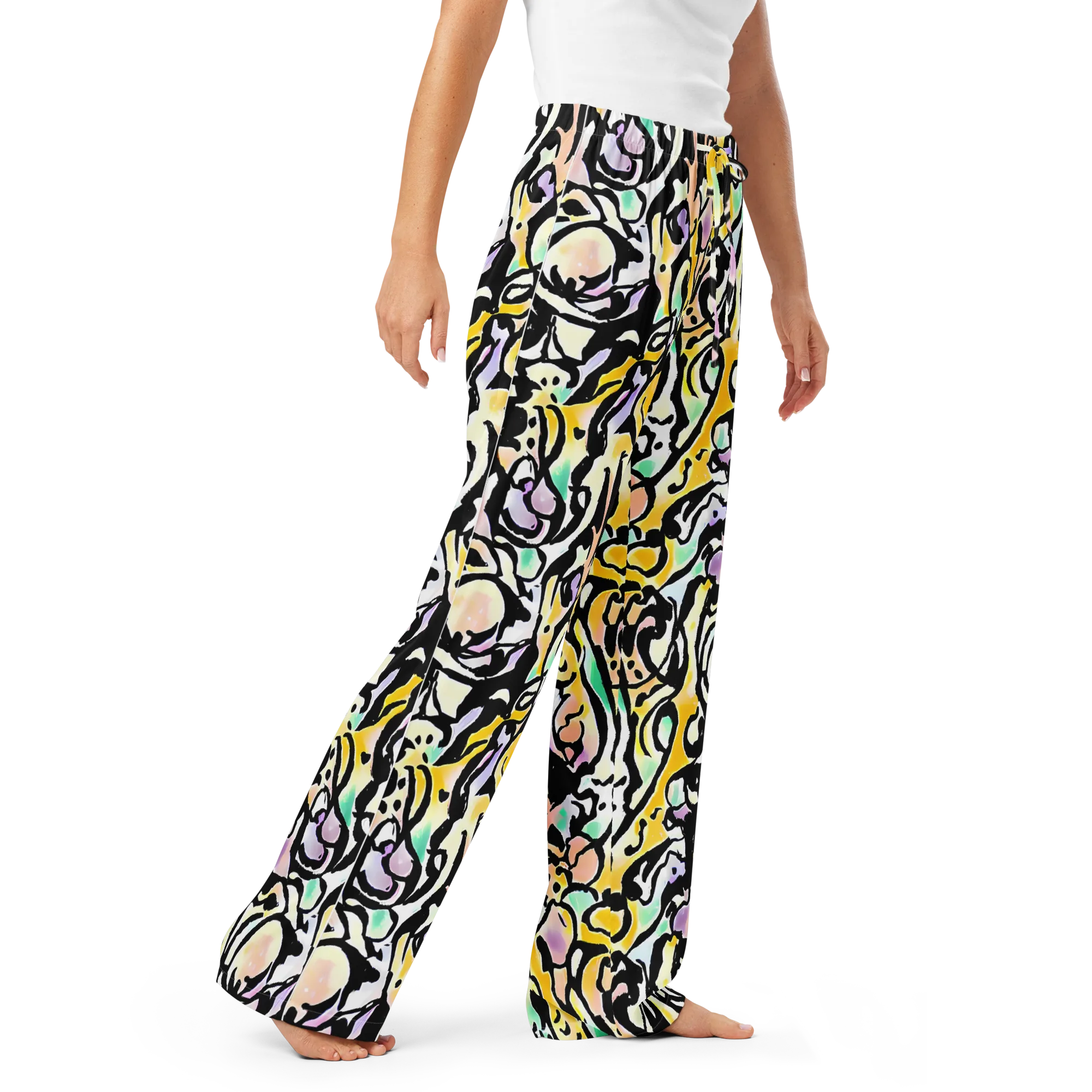 Pastel Ink Riot on Women's Pajama Pants — Right Front