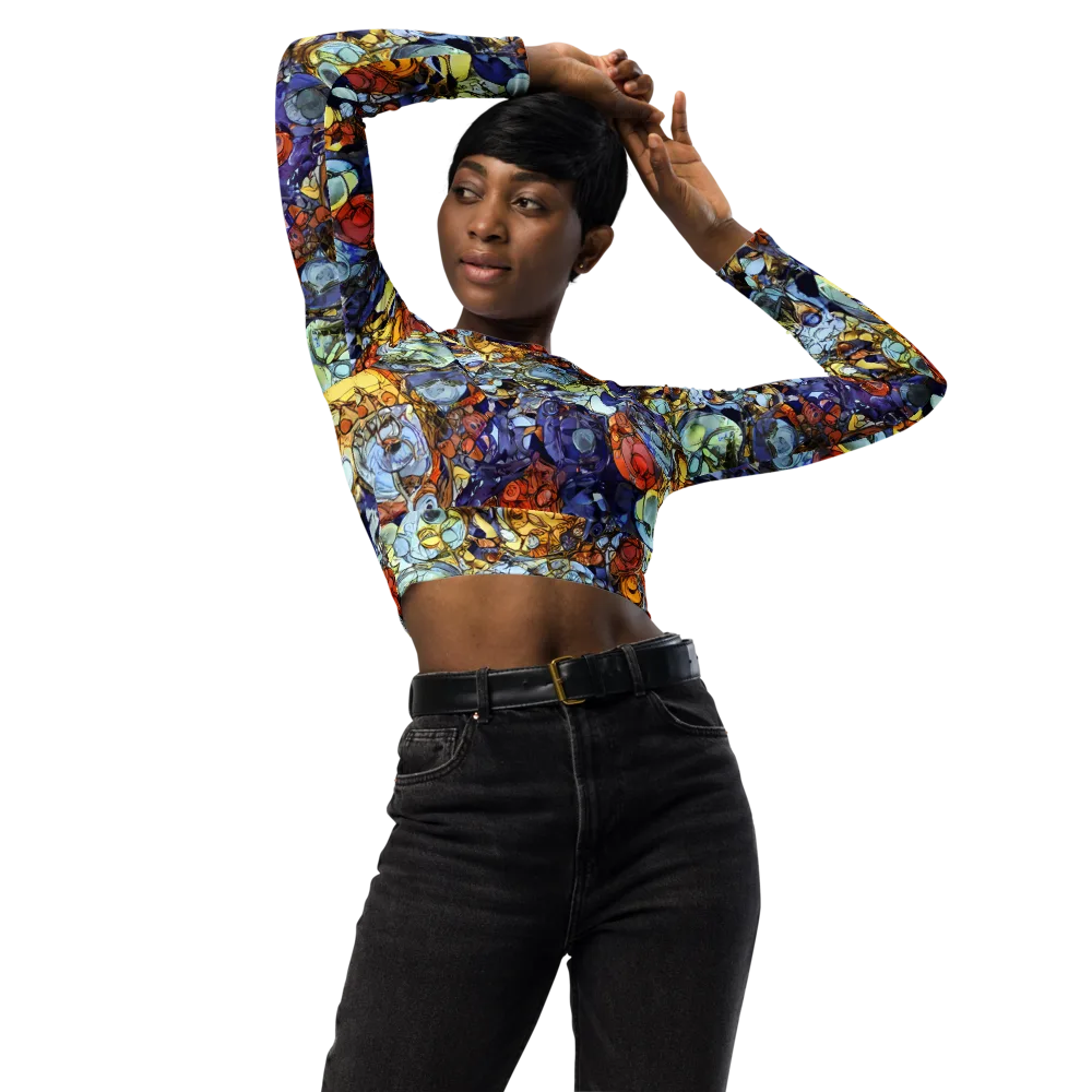 Saffron Garden on Long Sleeve Crop Top — Front
