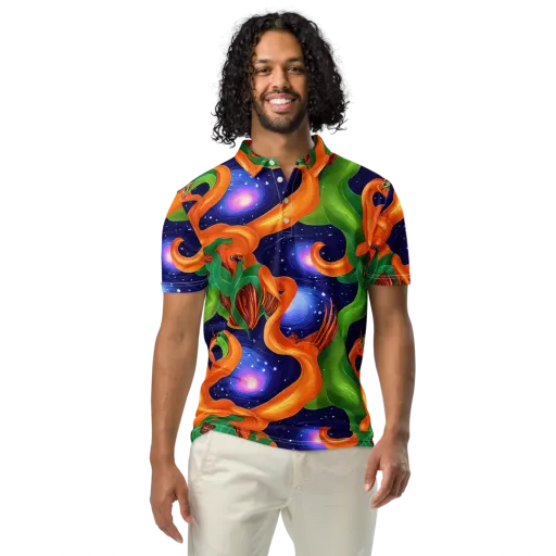 Cosmic Aviary on a Men's Slim Fit Polo Shirt