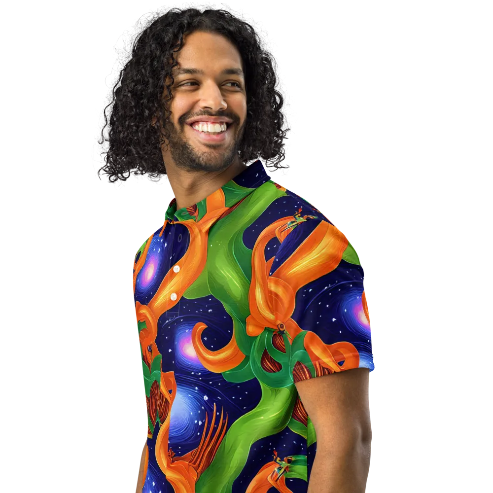 Cosmic Aviary on Men's Slim Fit Polo Shirt — Left Front