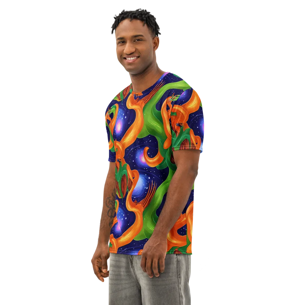 Cosmic Aviary on Men's Cotton Crew Neck T-Shirt — Left Front