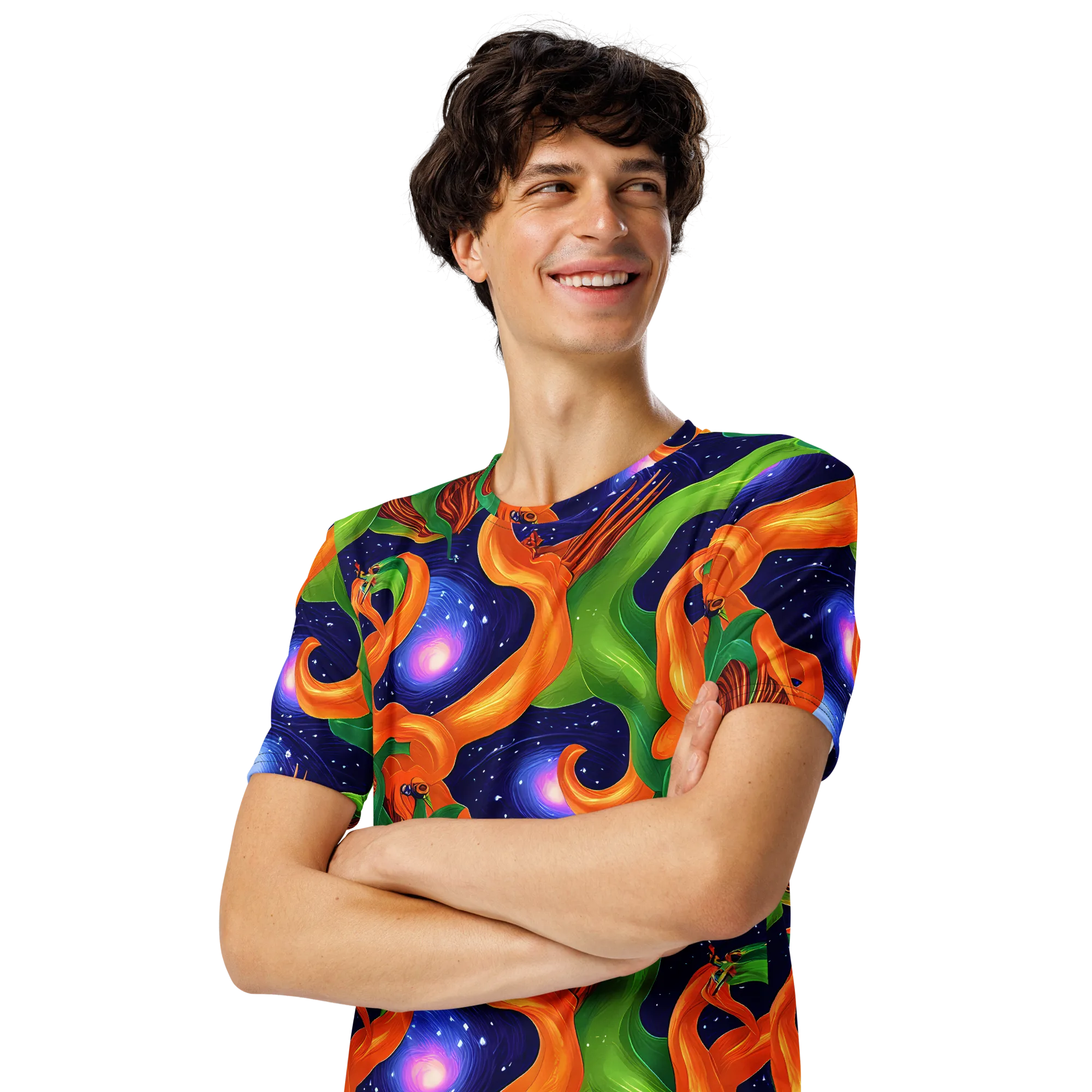 Cosmic Aviary on Men's Crew Neck T-Shirt — Left Front