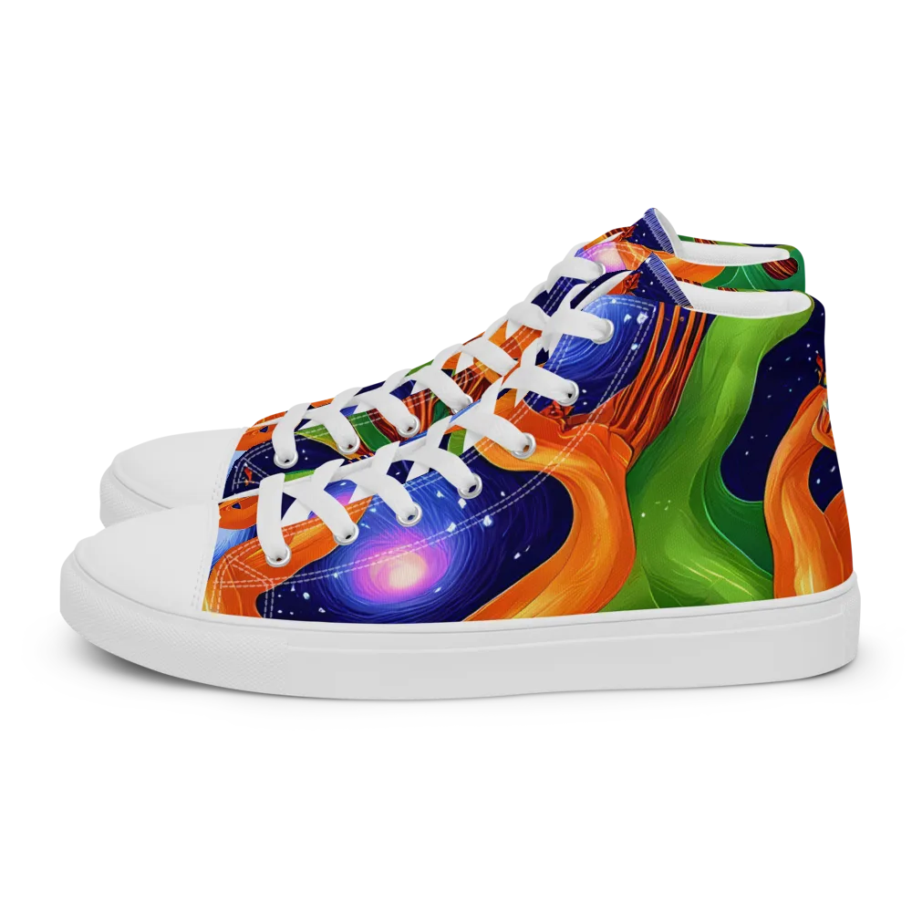 Cosmic Aviary on Men's High Top Canvas Shoes — Left