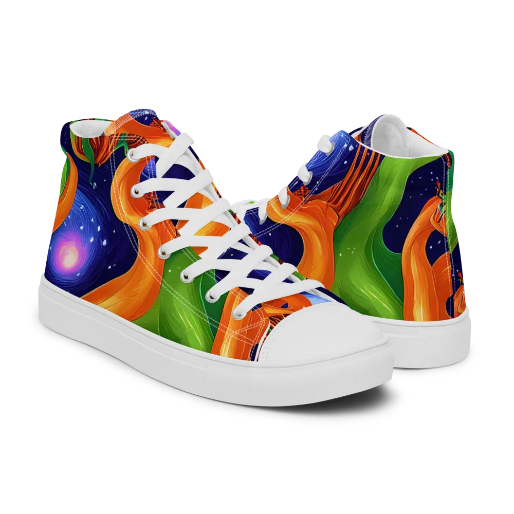 Cosmic Aviary on Men's High Top Canvas Shoes — Right