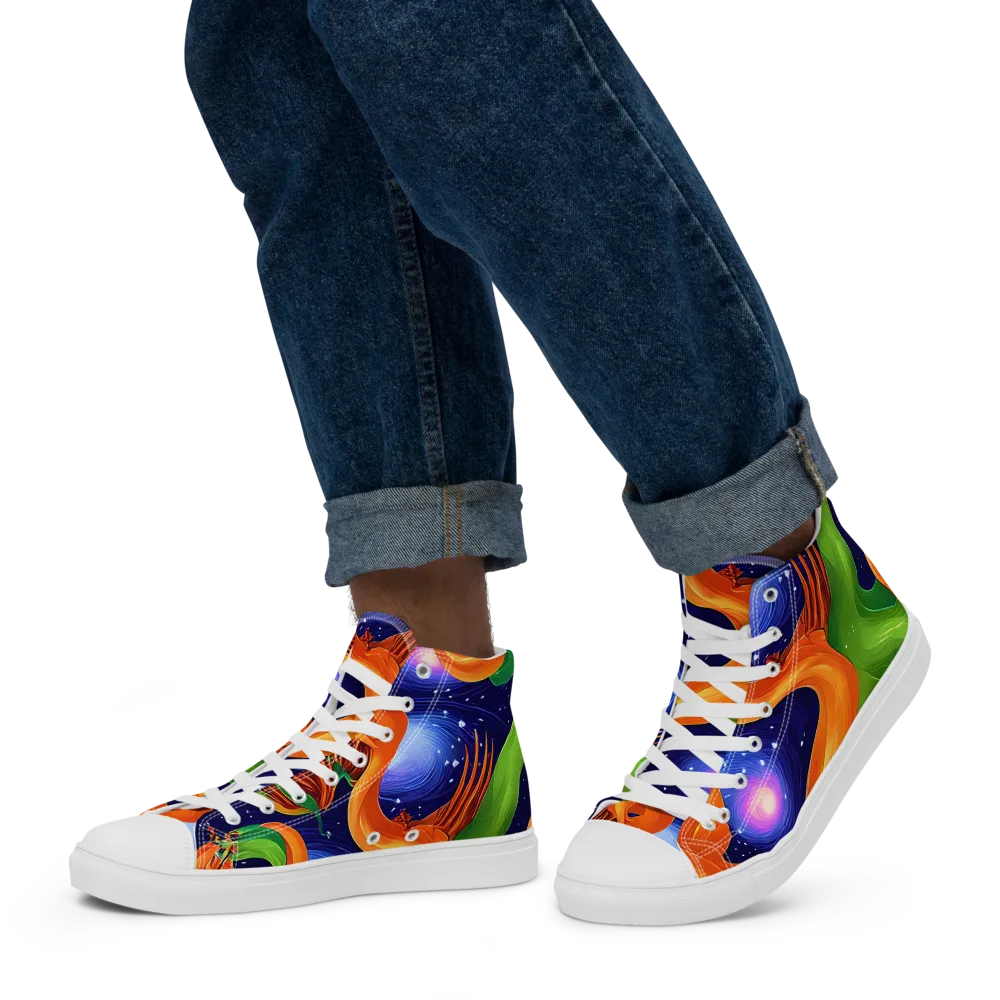 Cosmic Aviary on Men's High Top Canvas Shoes — Left