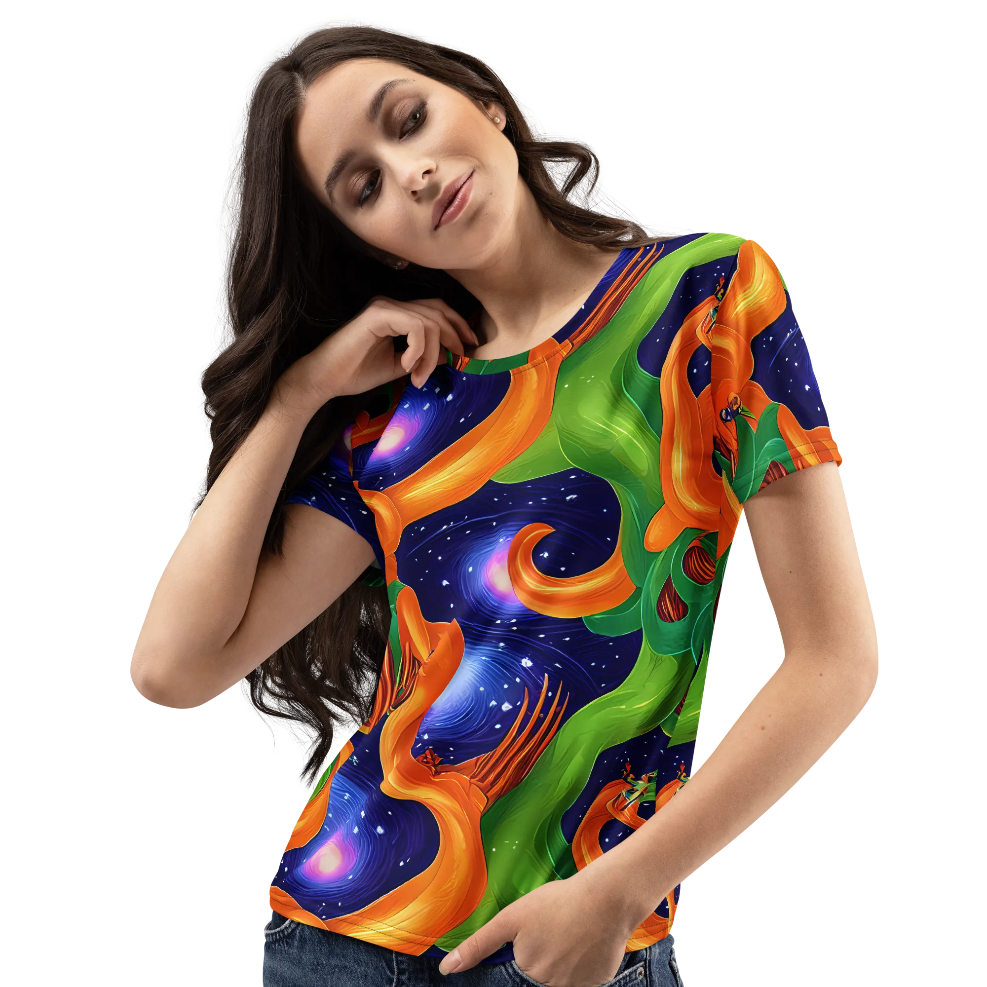 Cosmic Aviary on Women's Crew Neck T-Shirt — Left Front
