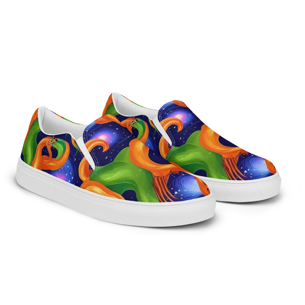 Cosmic Aviary on Men's Slip-On Canvas Shoes — Right Front