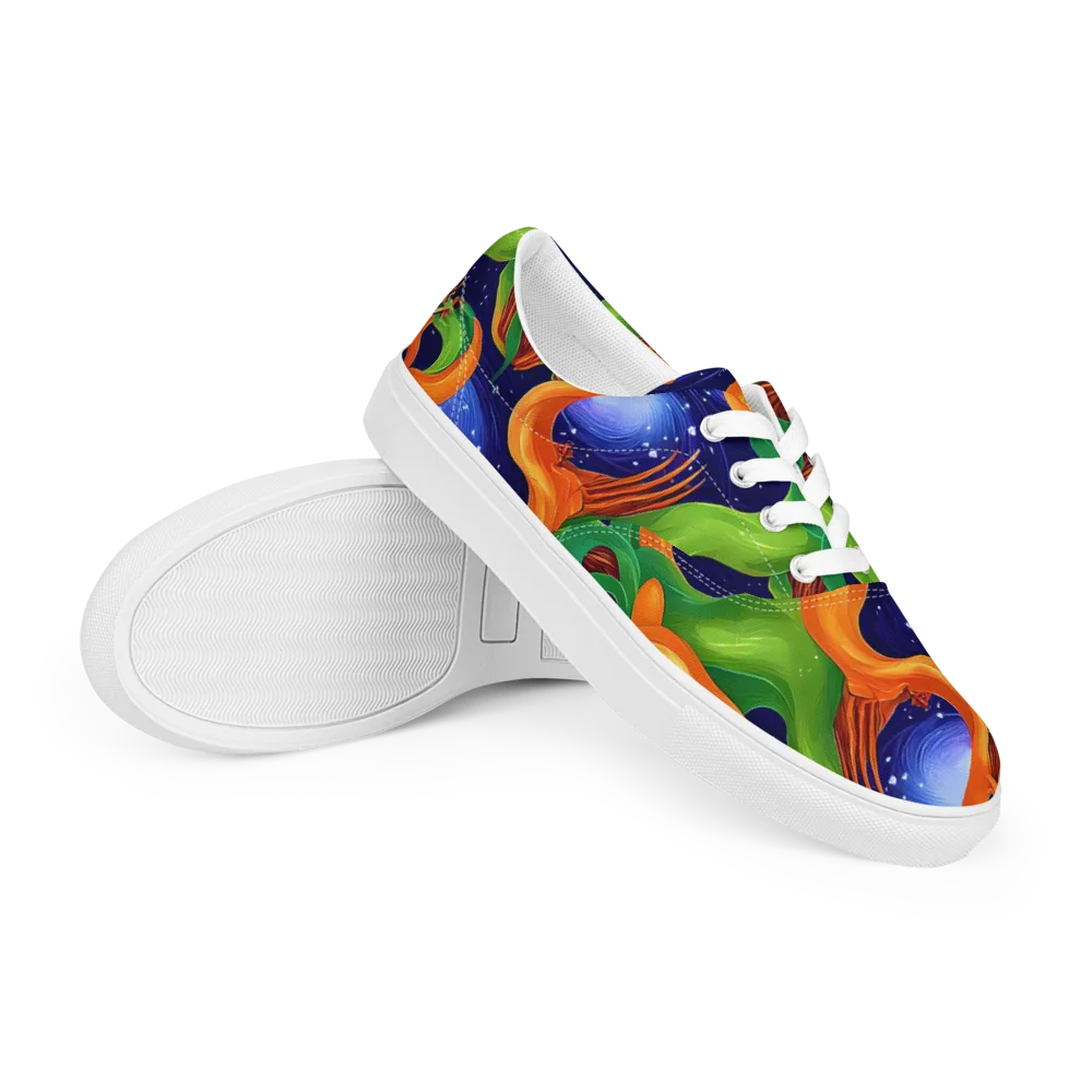 Cosmic Aviary on Men's Lace-Up Canvas Shoes — Right Front
