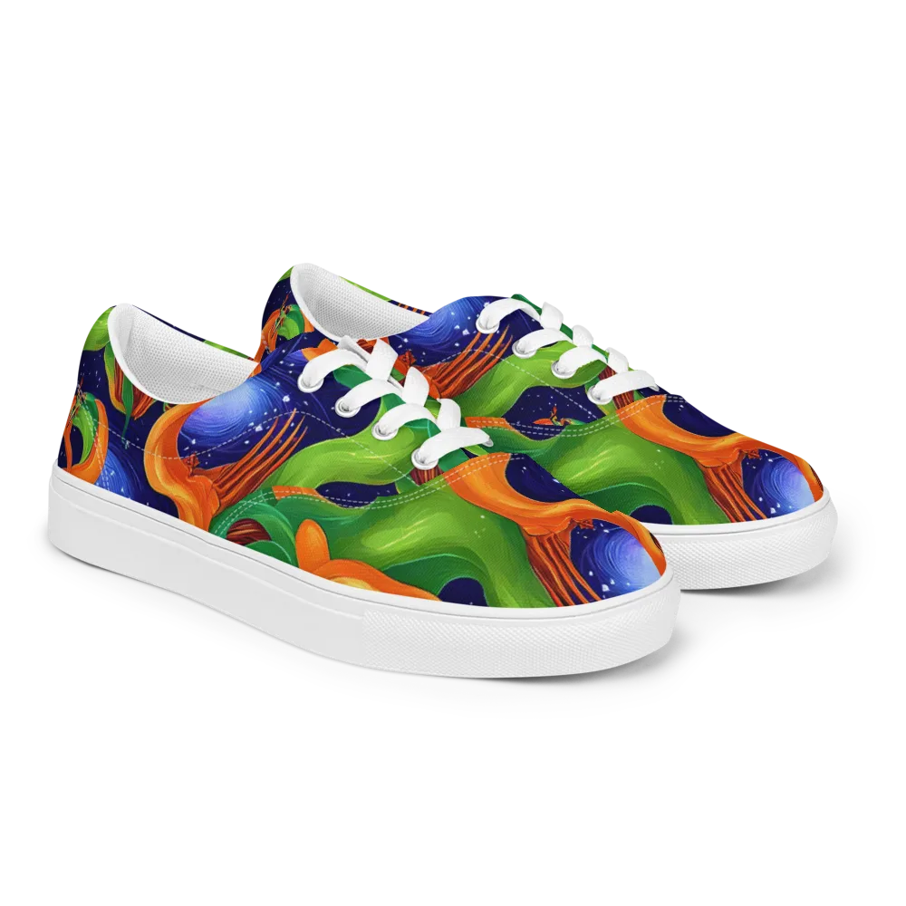 Cosmic Aviary on Men's Lace-Up Canvas Shoes — Right Front