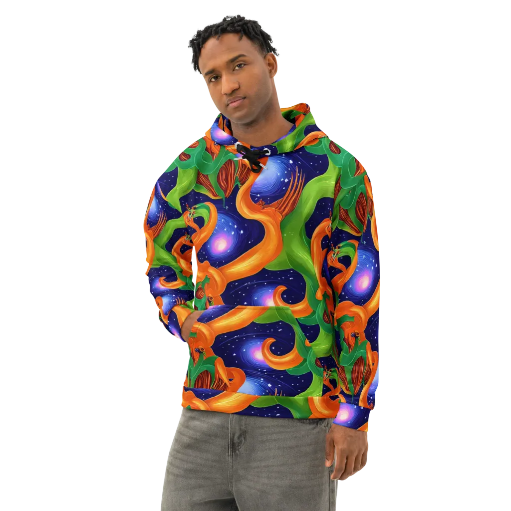 Cosmic Aviary on Cotton Hoodie — Left Front