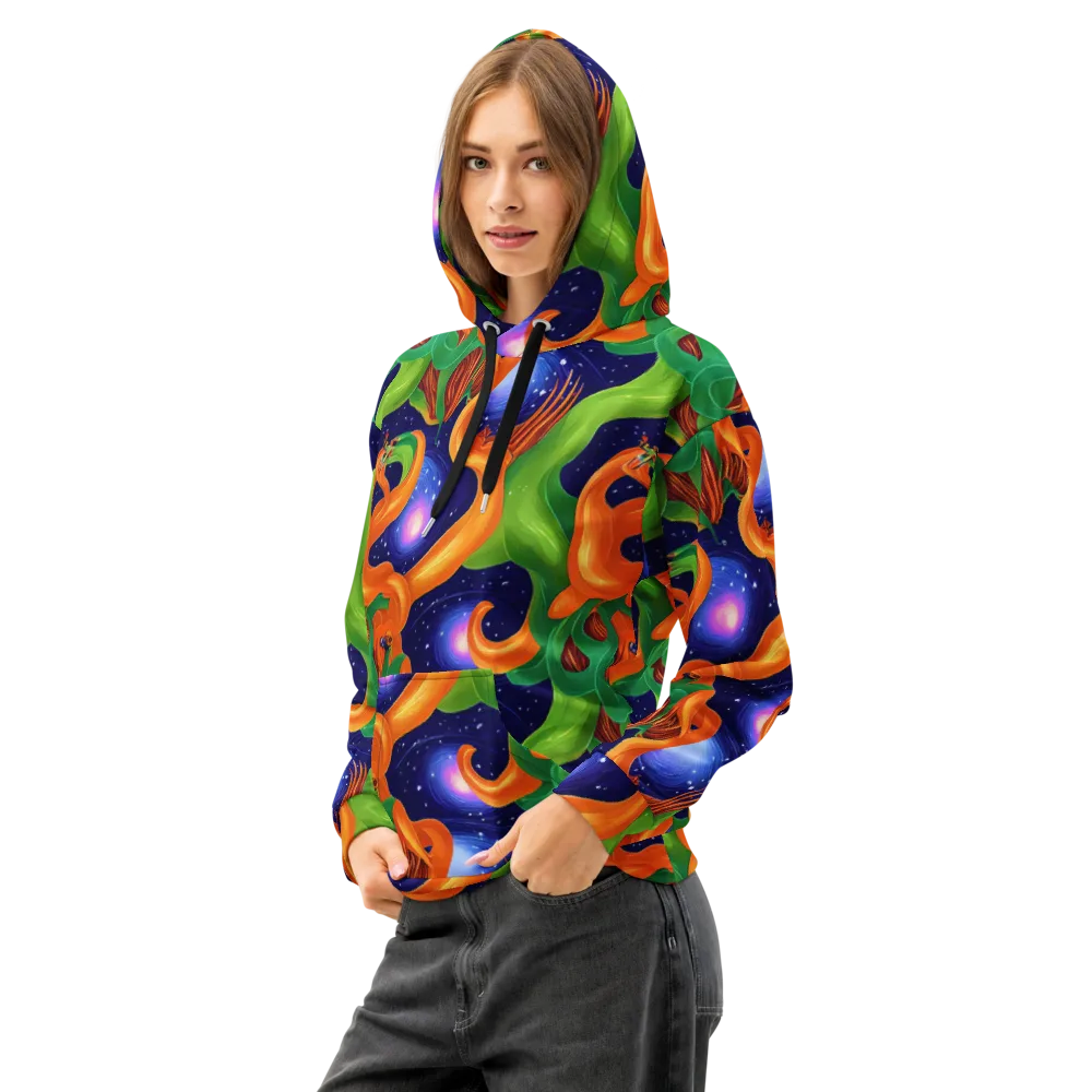 Cosmic Aviary on Cotton Hoodie — Left Front