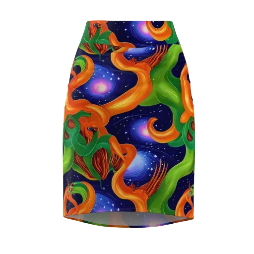 Cosmic Aviary on a Pencil Skirt