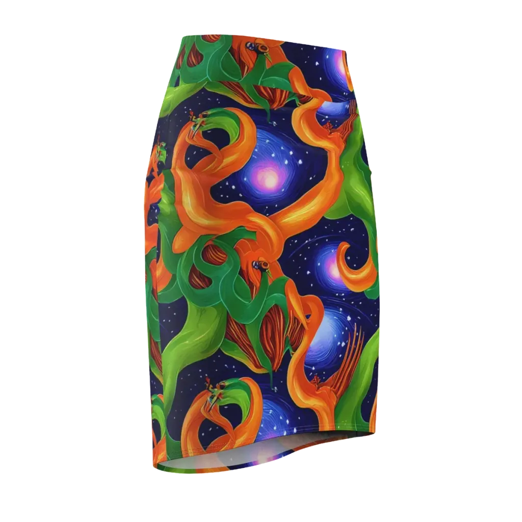 Cosmic Aviary on Pencil Skirt — Front Side