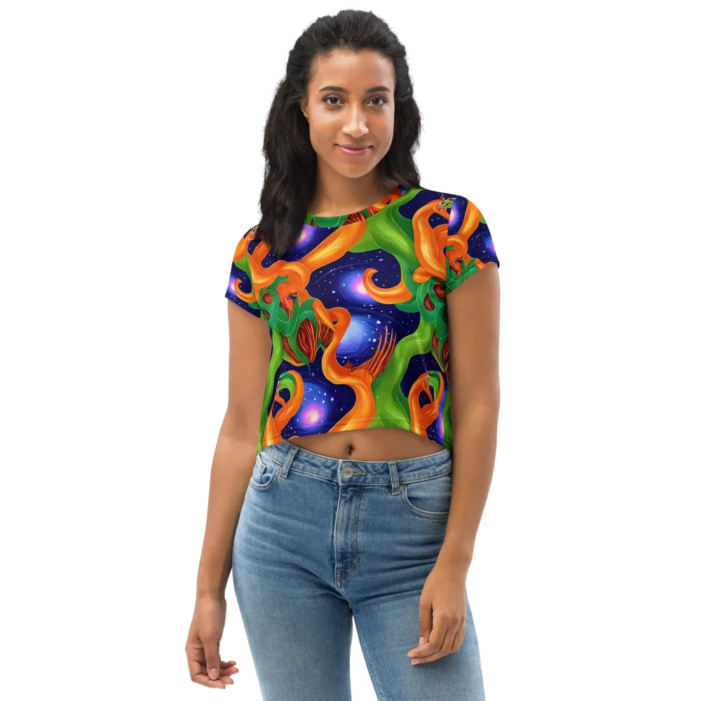 Cosmic Aviary on Crop Tee — Front