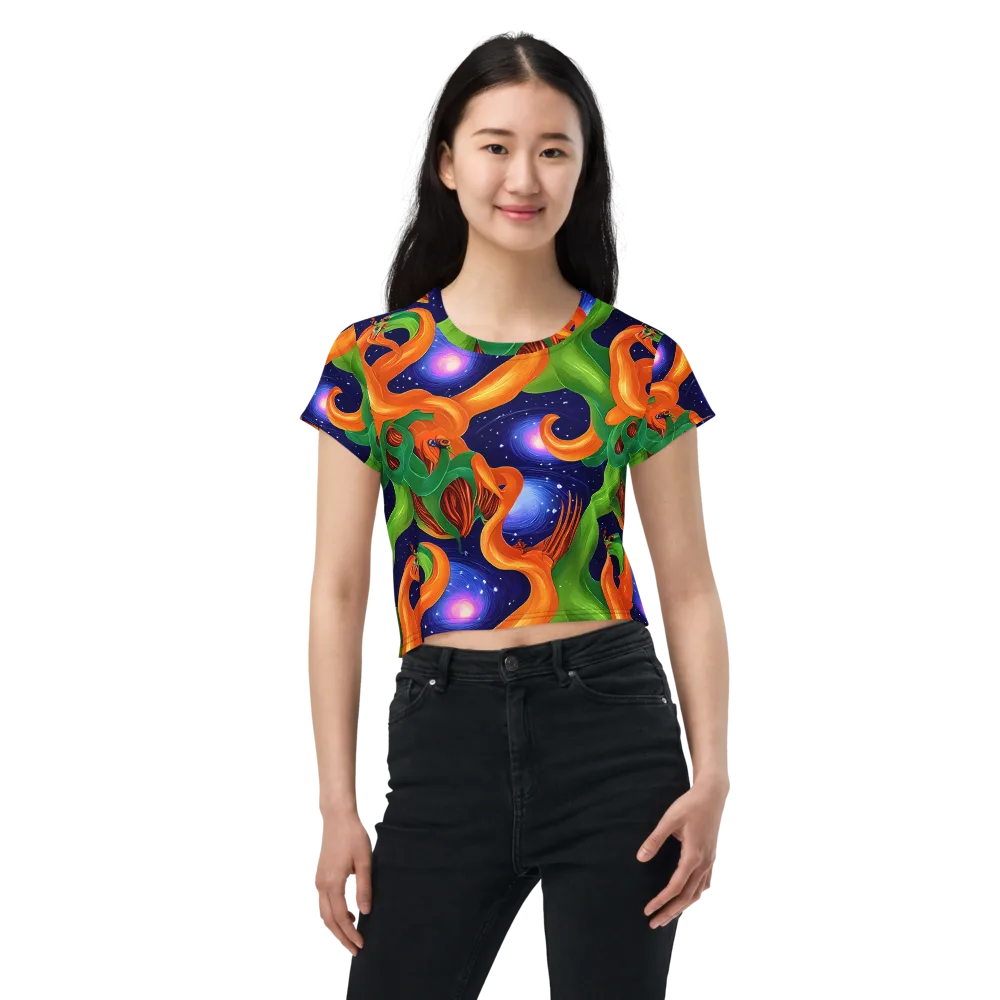 Cosmic Aviary on Crop Tee — Front
