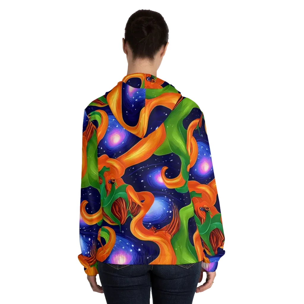 Cosmic Aviary on Women's Full-Zip Hoodie — Back On Person