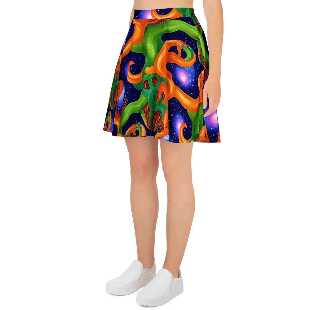 Cosmic Aviary on Skater Skirt — Left
