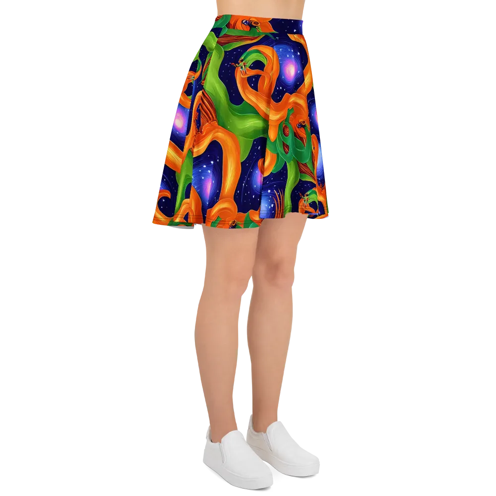 Cosmic Aviary on Skater Skirt — Right