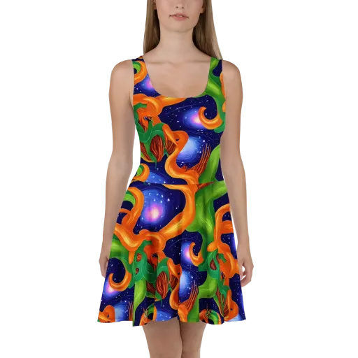 Cosmic Aviary on a Skater Dress