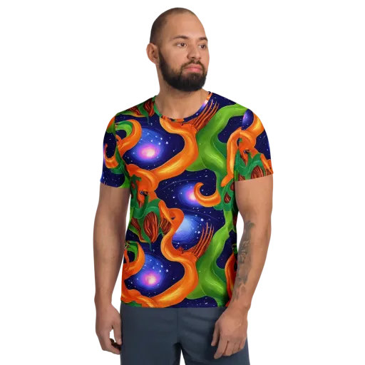 Cosmic Aviary on a Men's Athletic T-Shirt